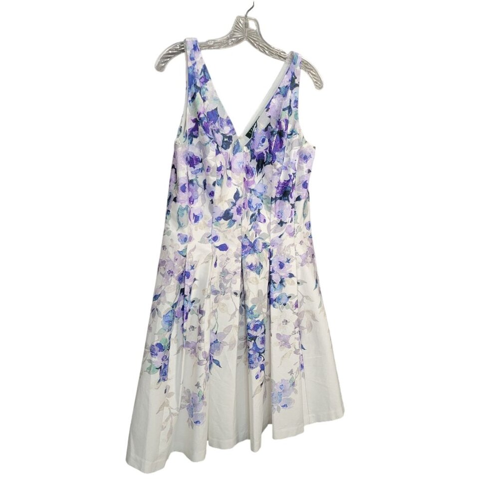 LRL Ralph Lauren Size 10 Dress Floral Fit Flare Pleated Full Skirt Purple Blue - Picture 1 of 11